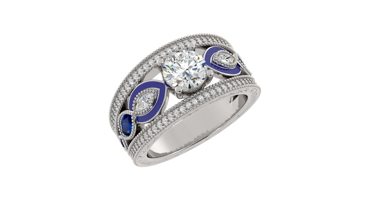 Diamond with Marquise Blue Sapphire Ring