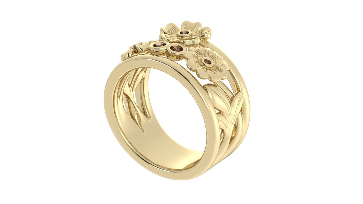 Floral Ring with Smoky Quartz