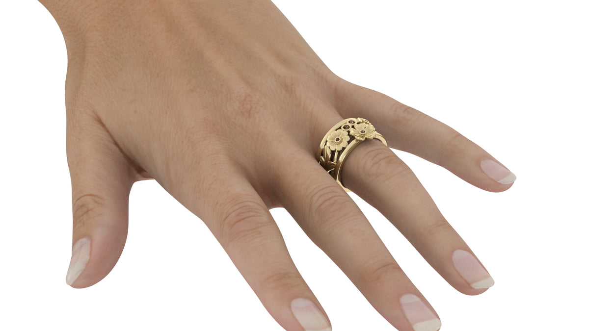 Floral Ring with Smoky Quartz