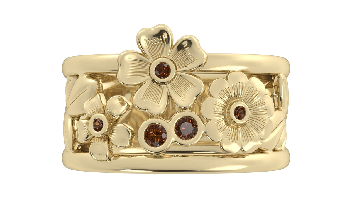 Floral Ring with Smoky Quartz