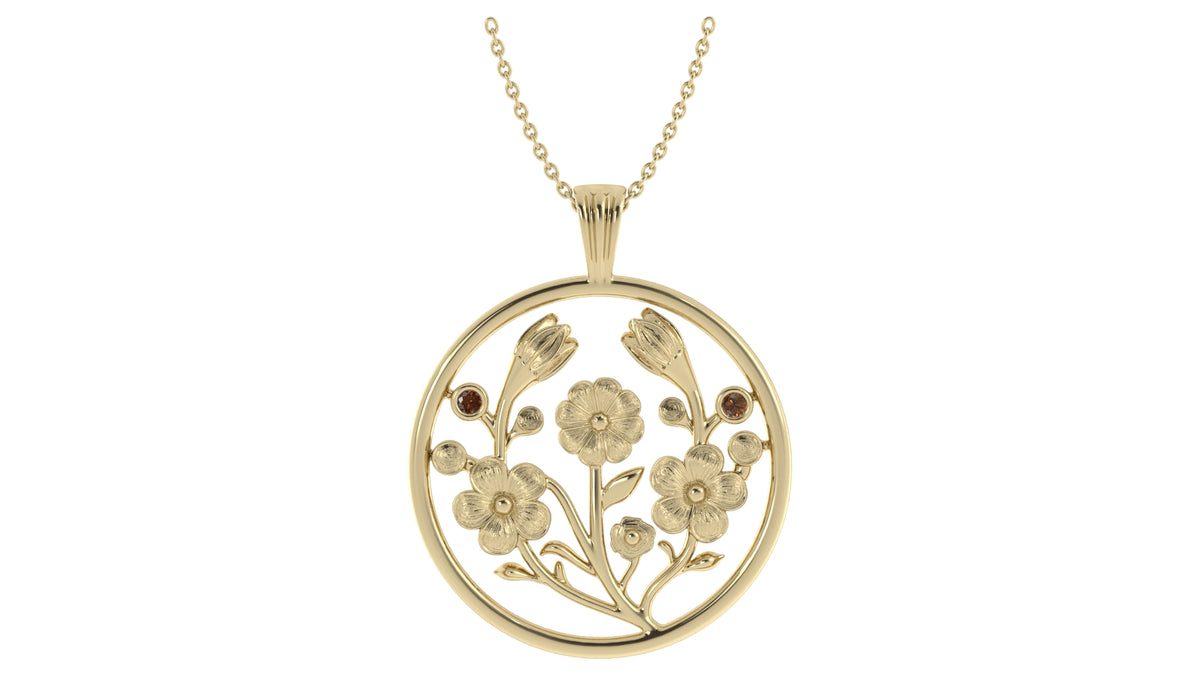 Floral Pendant with Smoky Quartz