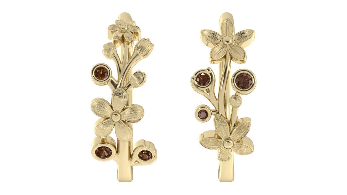 Floral Earrings with Smoky Quartz