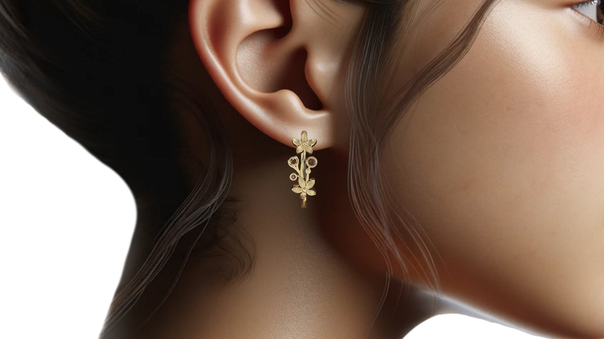 Floral Earrings with Smoky Quartz