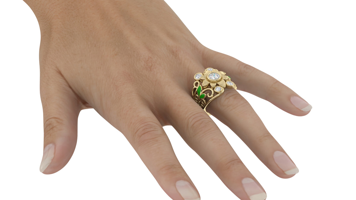 Flower Diamond with Enamel