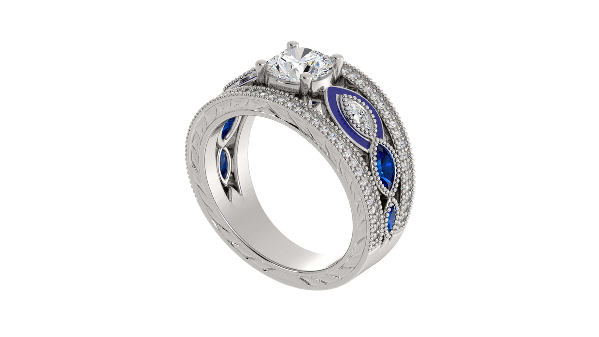 Diamond with Marquise Blue Sapphire Ring