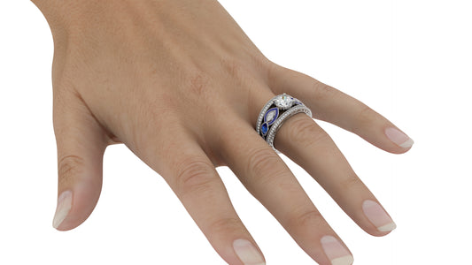 Diamond with Marquise Blue Sapphire Ring