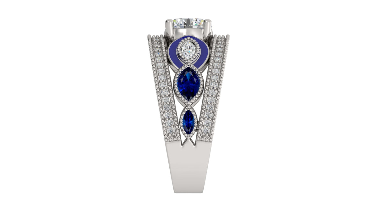 Diamond with Marquise Blue Sapphire Ring