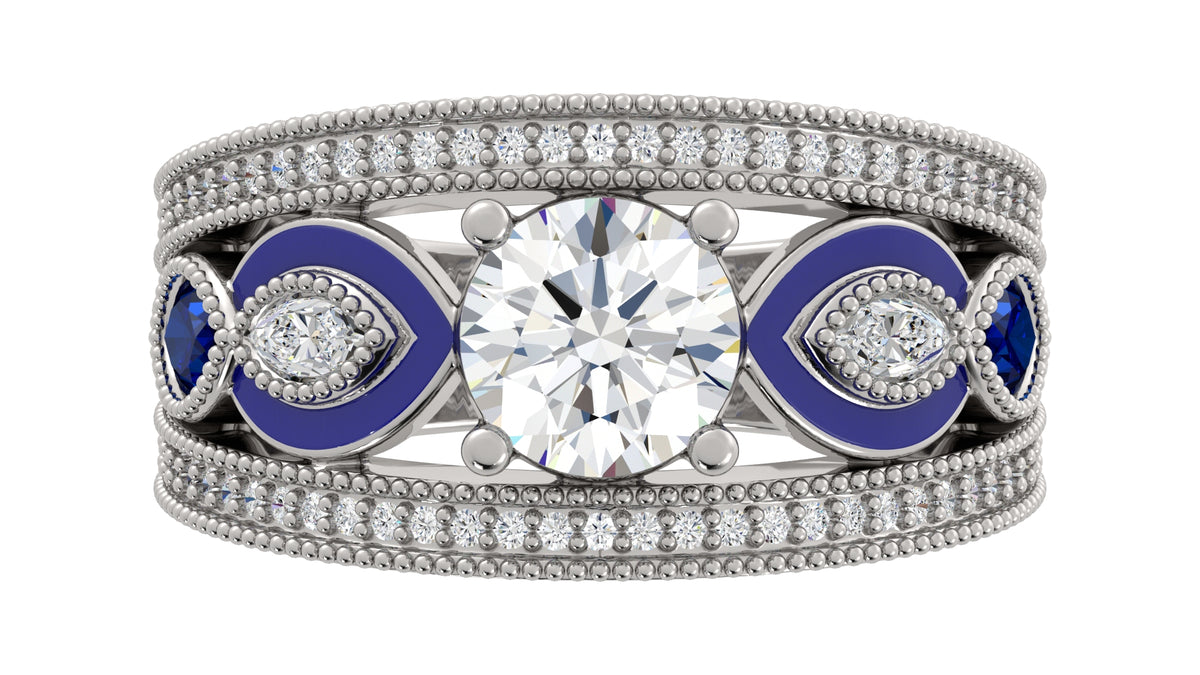 Diamond with Marquise Blue Sapphire Ring