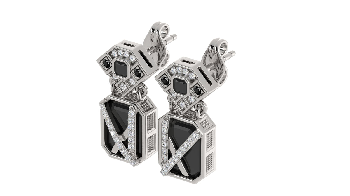 Natural Onyx and Diamond Earrings