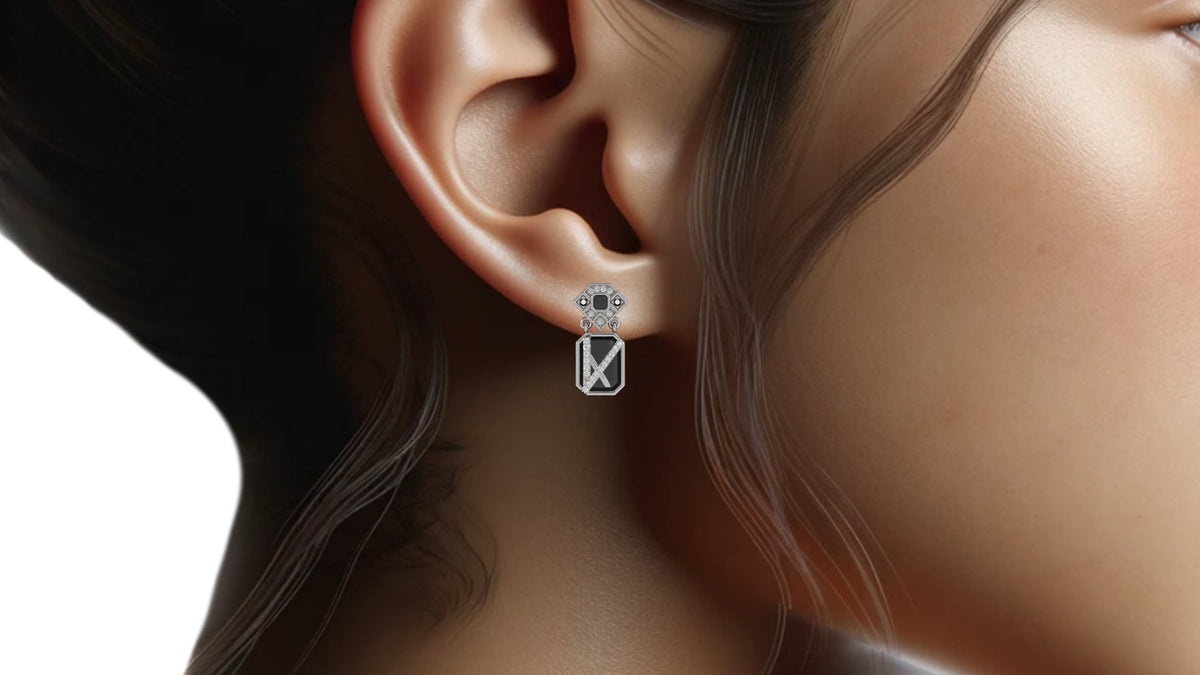 Natural Onyx and Diamond Earrings