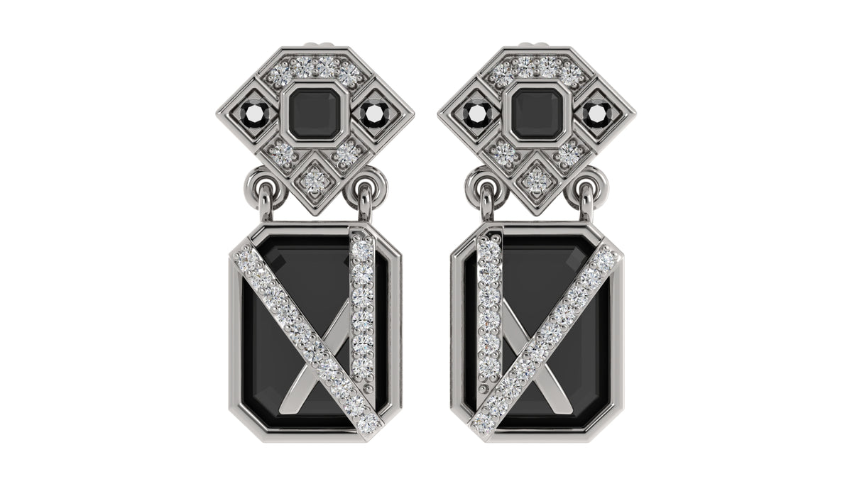 Natural Onyx and Diamond Earrings