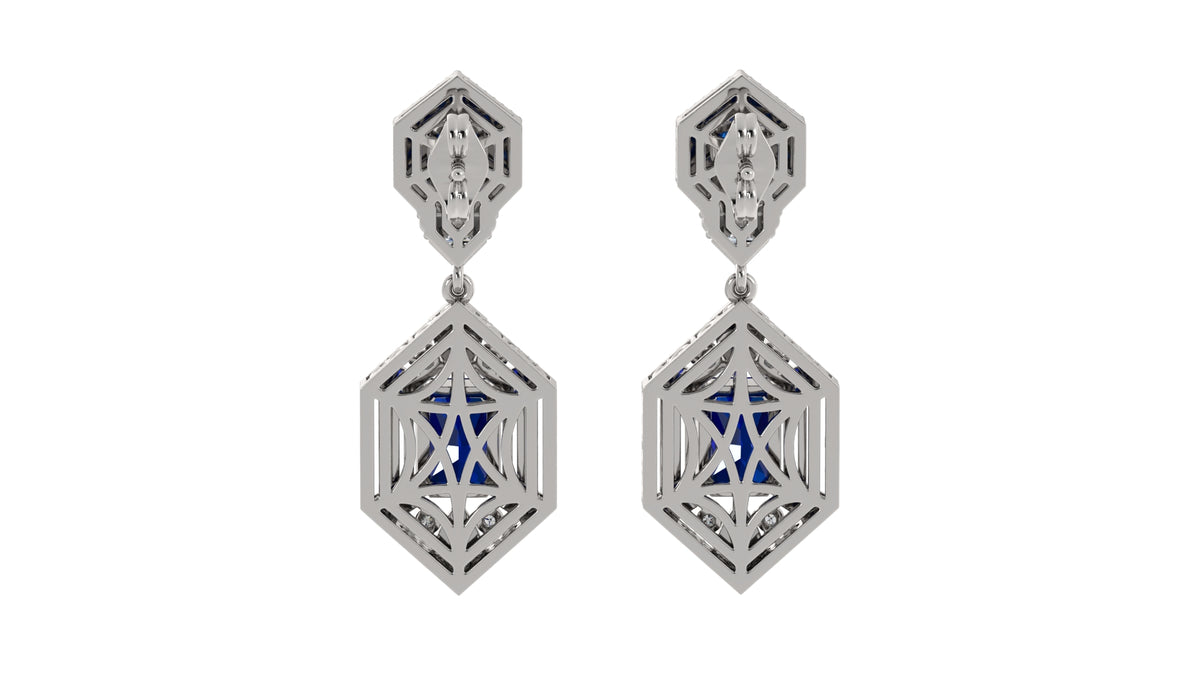 Diamond and Emerald Cut Sapphire Earrings
