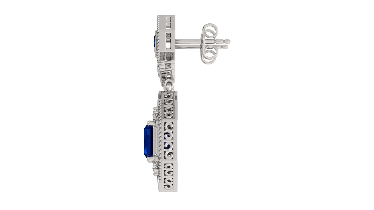 Diamond and Emerald Cut Sapphire Earrings