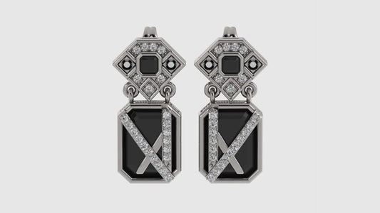 Natural Onyx and Diamond Earrings