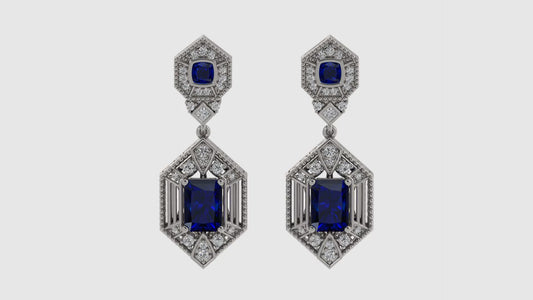 Diamond and Emerald Cut Sapphire Earrings
